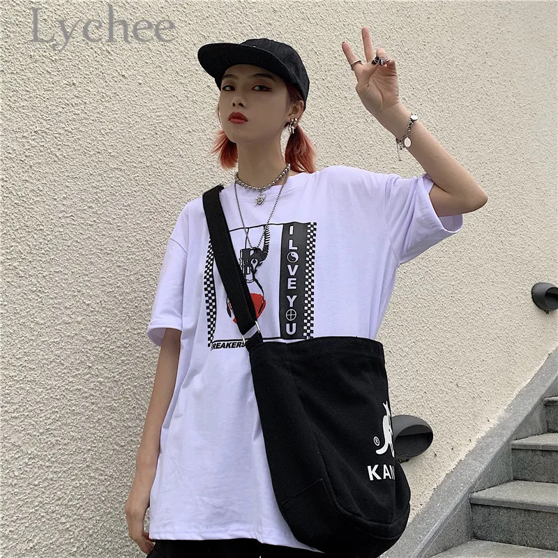Личи Harajuku в клетку без рукавов с буквенным принтом женская футболка повседневные