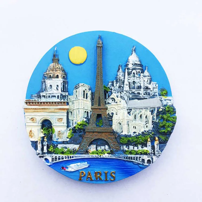 

Lychee Paris Scenic Fridge Magnet 3D Round Refrigerator Magnets Travel Souvenirs Home Decoration