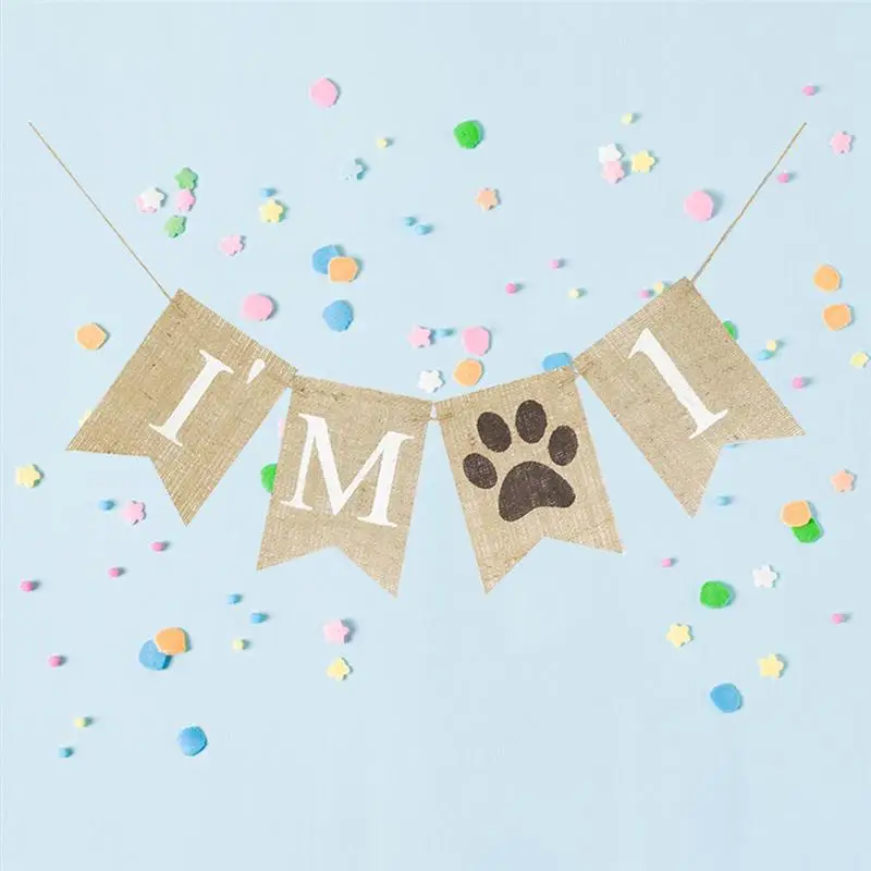 

Pull Flag Cute Linen Pet Dog Animal I'm 1 Design Garland Banner Pull Flag Decoration for Birthday Party Decorations