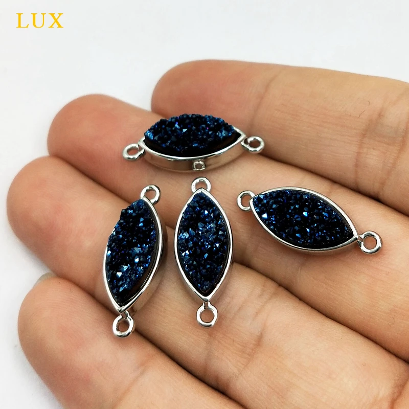 LUX серебра Набор маркиза натуральный Титан Синий Агат Druzy Geode Разъем Кулон