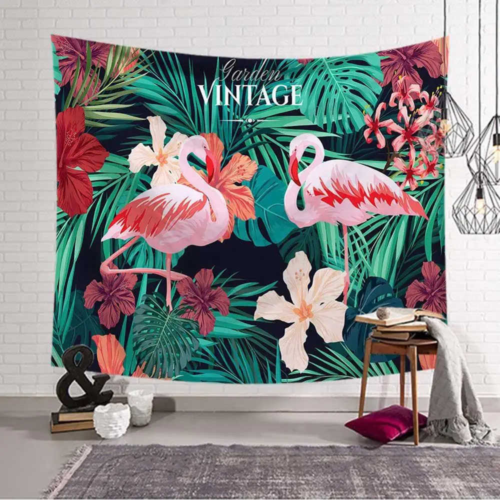 Настенный декоративный гобелен с рисунком тропических листьев фламинго|Гобелен|