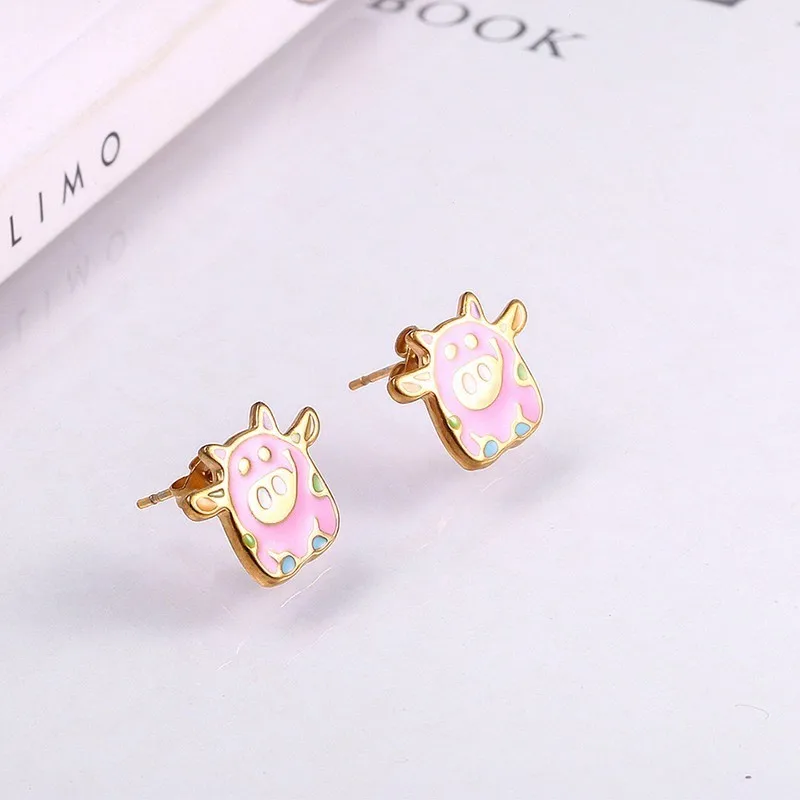 RIR Stainless Steel Gold Powder Cute Little Pig Earrings Exquisite Farm Give Her The Best Jewelry Gift | Украшения и аксессуары