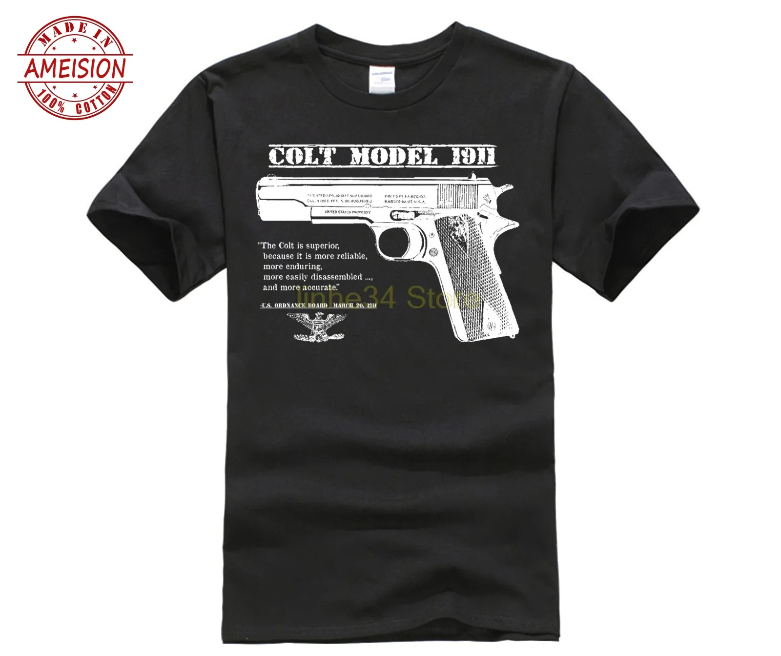 Оригинальный армии США пистолет Colt Второй мировой войны футболка триггер ручки