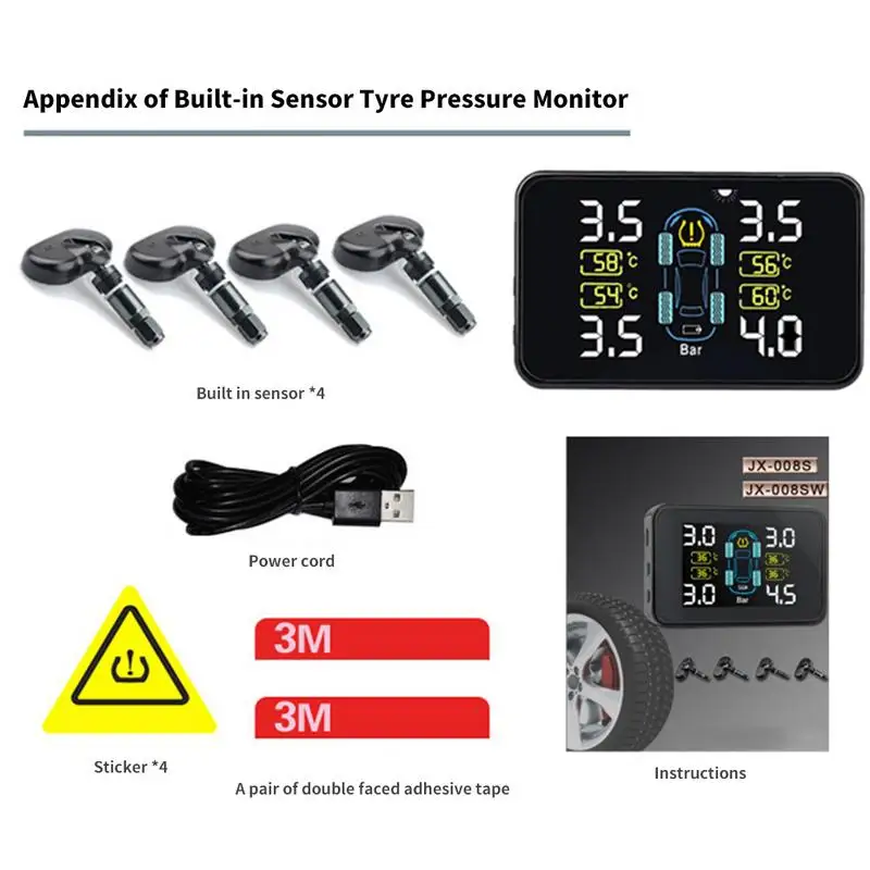 TPMS Built-in External Sensors Solar Charging Automatic Poweron Adjustable Temperature Pressure Unit With 4 2019 | Автомобили и