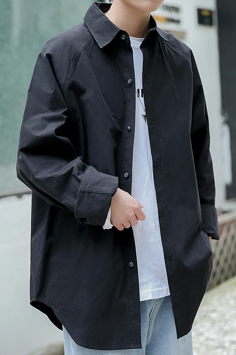 2019 Весенняя японская хлопковая Молодежная Однотонная рубашка с длинными