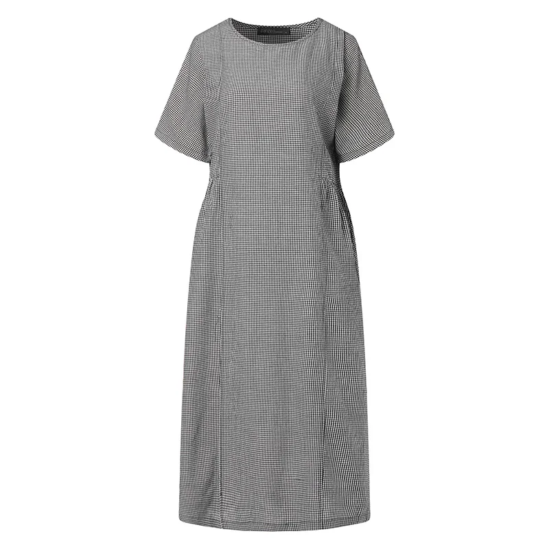 

ZANZEA 2021 Women Dress Ladies Plaid Short Sleeve Long Maxi Vestido Summer Casual O Neck Sundress Party Club Dress Robe Femme