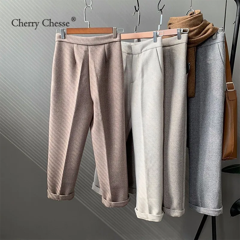Cherry Chesse Harajuku Для женщин зимние брюки сплошной карман пуговицы прямые Женская