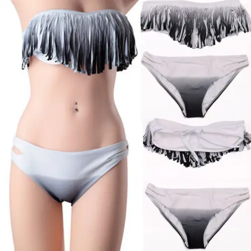 

Женский комплект бикини из двух предметов, бандажный купальник с подкладкой пуш-ап и кисточками, купальник