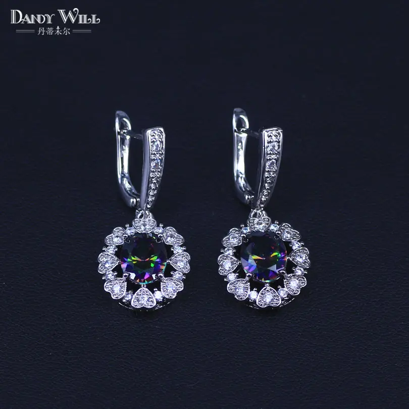 Fire Multi color Rainbow Zircon For Women Silver Color Jewelry Sets Necklace Pendant Earrings Rings Free Shipping | Украшения и