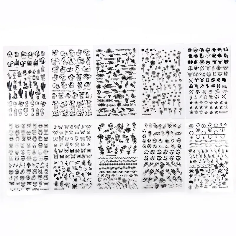 Blueness 12 шт./партия смешанный принт 3D наклейки для дизайна ногтей DIY украшения