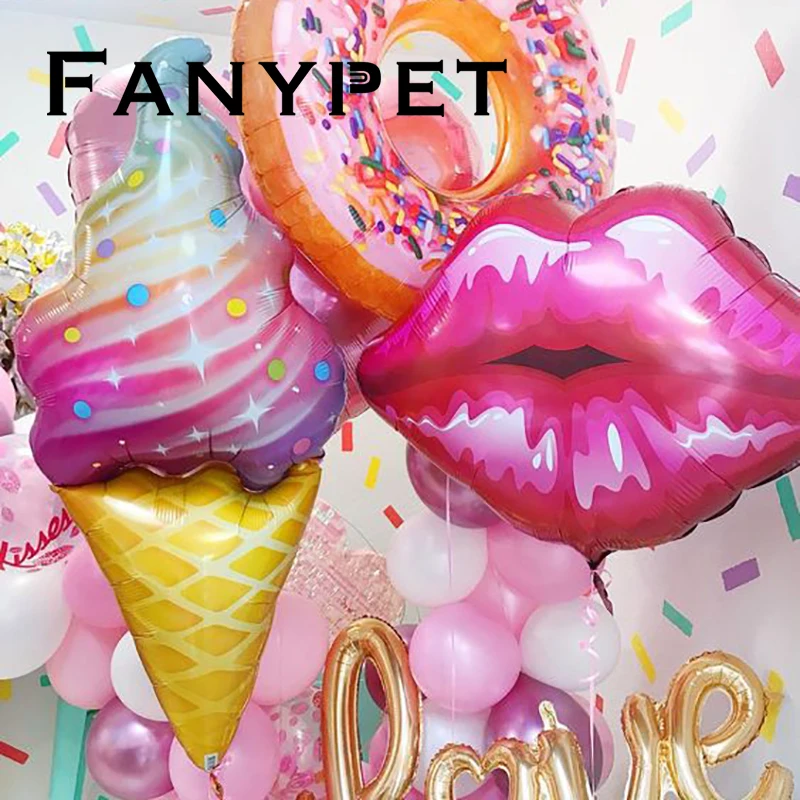 

1pc Ice Cream Donut Lip Popcorn Cake Foil Balloons Baby Shower Happy Birthday Decorations Inflatable Helium two Sweet Kids Toys