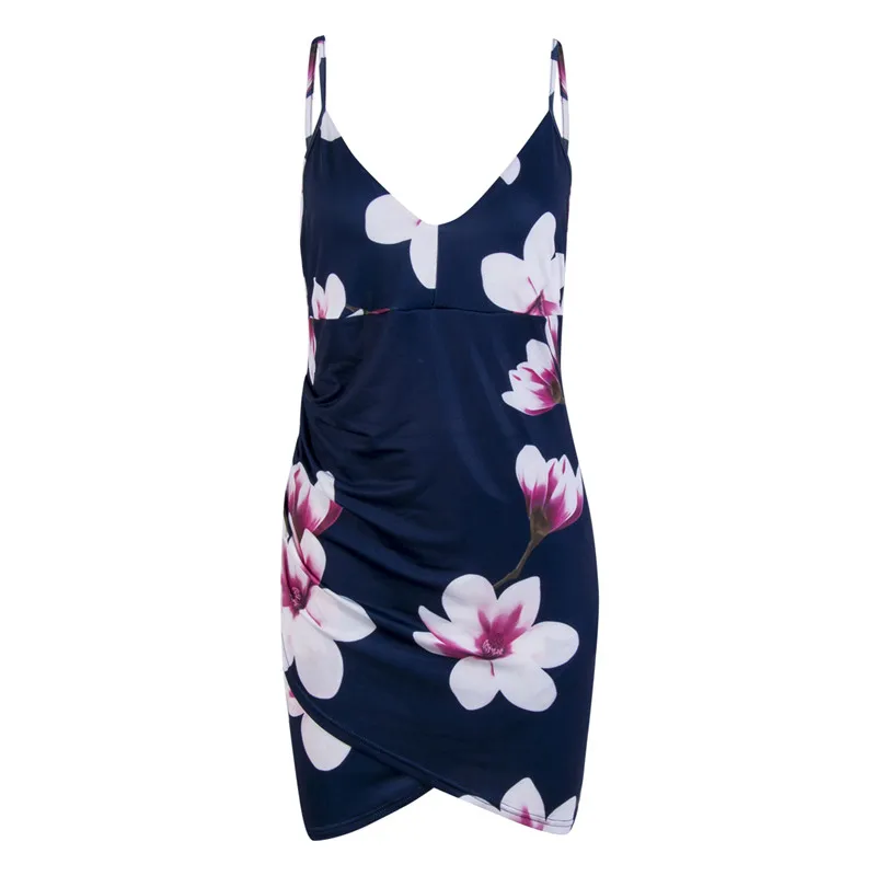 

SEXY Strap Dress Women V Neck Bodycon Floral Print Split Sundress Sleeveless Club Party Short Mini Dress