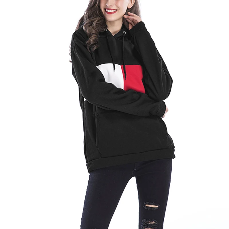 DSQUAENHD Winter Warm Womens Hoodies Pullover Patchwork O-Neck Casual Loose Sweatshirts Woman Streetwear Women's Clothing | Женская