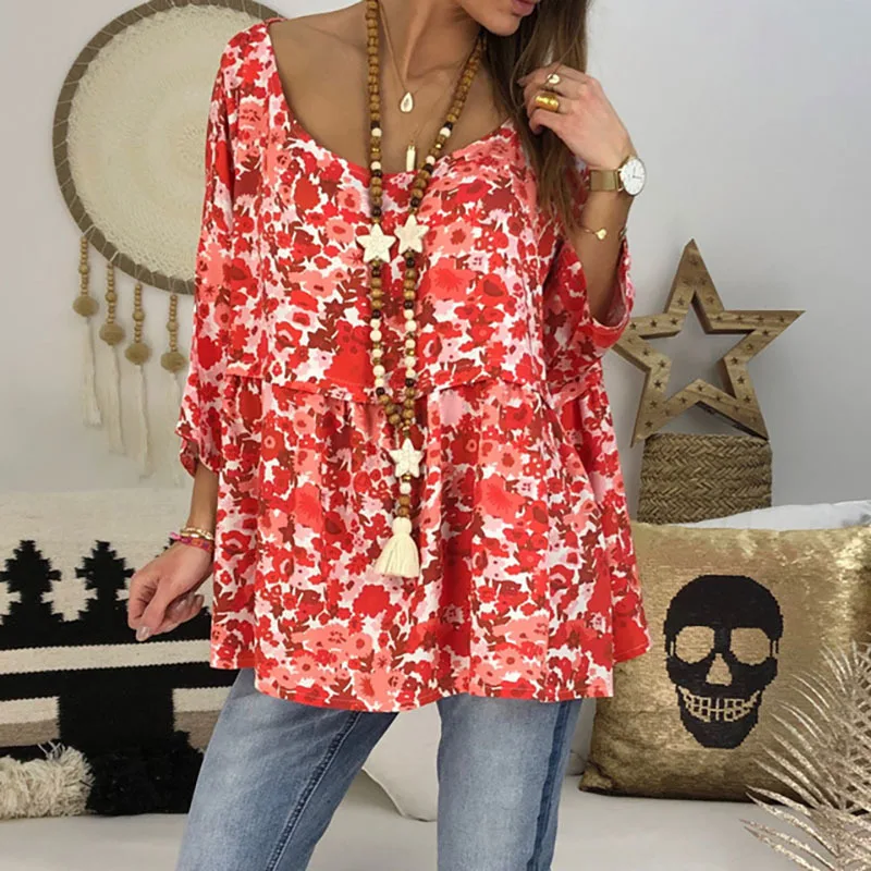 Женская футболка с рукавом три четверти Повседневная цветочным принтом и