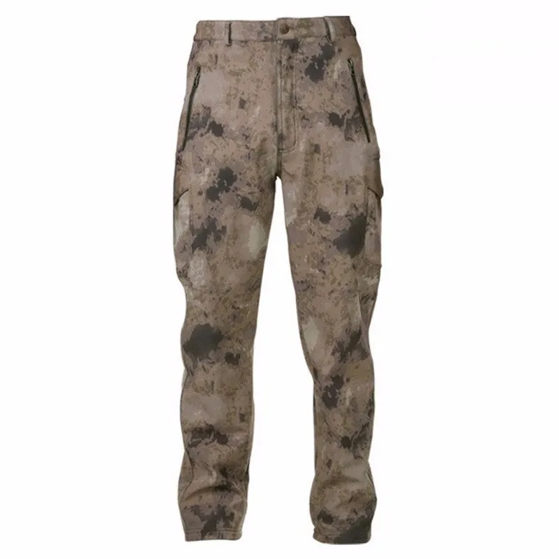 Мужские камуфляжные брюки из материала под кожу акулы флисовые для зимы