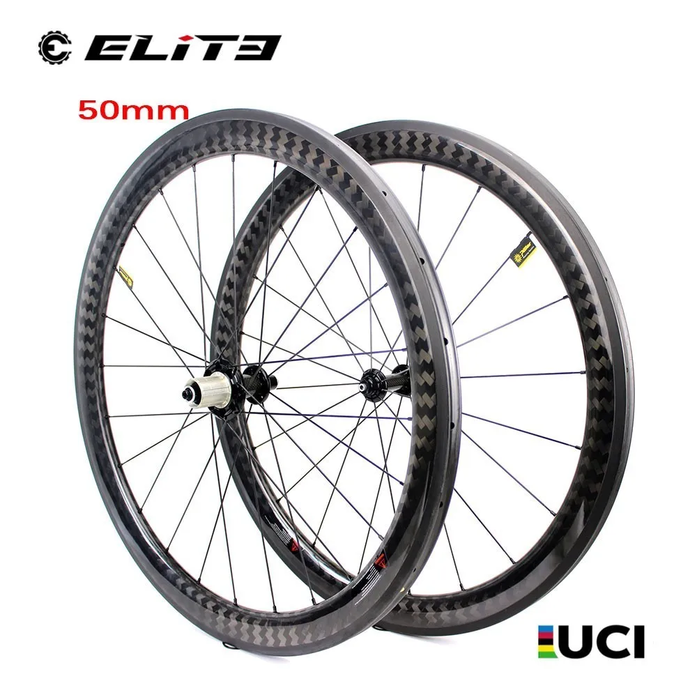 Колеса ELITEWHEELS 50 мм Глубина углеродного волокна Колесная 12k саржевого обода с Powerway