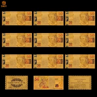 10pcslot souvenir brazilian color gold banknote set 50 reals replica money collection and artist home decoration gifts