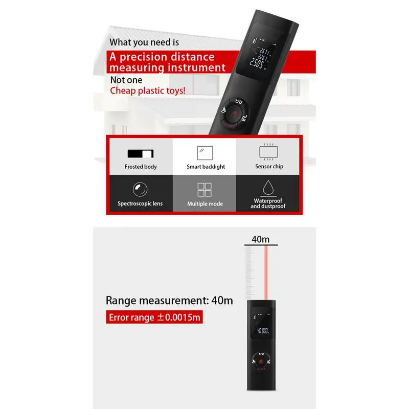 Высокоточный дальномер 40 м ультра мини USB зарядка карманный измеритель