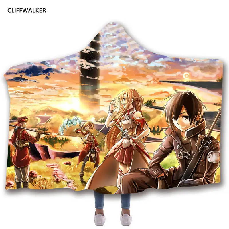 Оптовый Меч Art Online 3D принт с капюшоном одеяло плащ для мужчин детский толстый