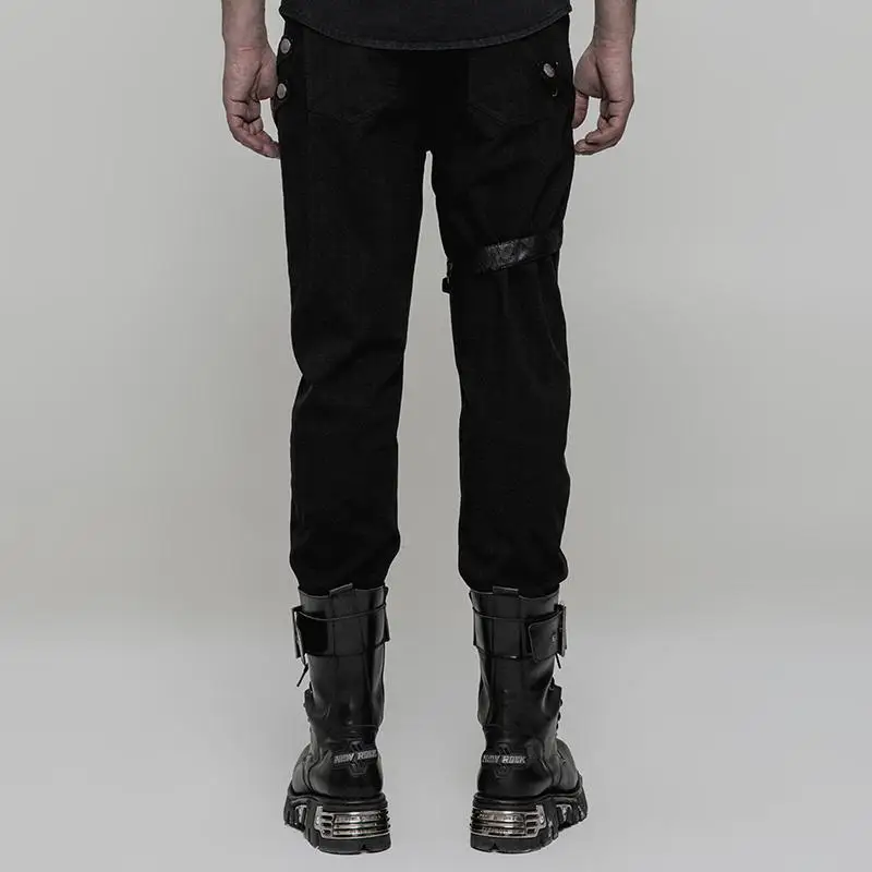 Панк Rave мужские стимпанк искусственная кожа цветные обтягивающие брюки черные