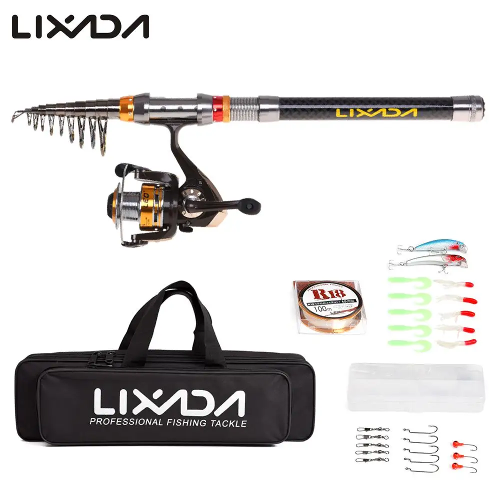 Lixada Fishing Rod Reel Combo Telescopic Spinning Line Lures Hooks Swivels Accessories Kit | Спорт и развлечения
