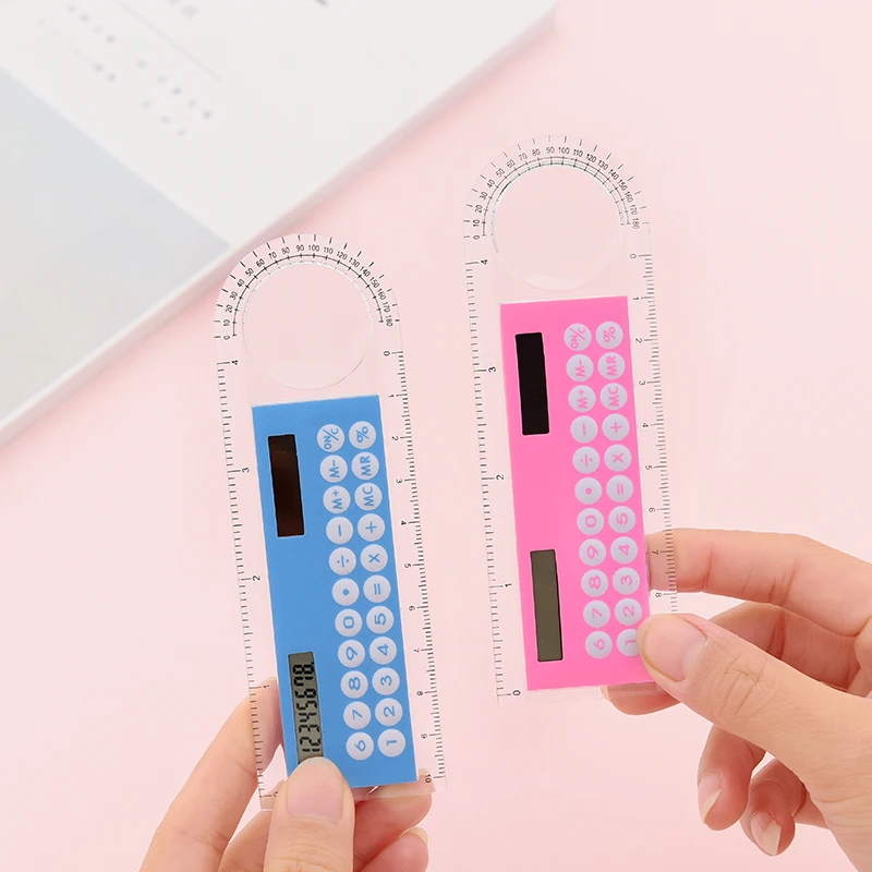3 In 1 Small Arithmetic with Solar Energy Magnifier Function Creative Student Supply Drawing Painting Cute Ruler With Calculator |