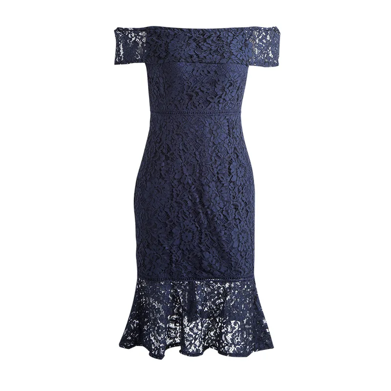 

Women Dress 2019 Summer Off the Shoulder Lace Dress Elastic Waist Hollow Out Sexy Strapless Tube Top Party Dress Robe Femme