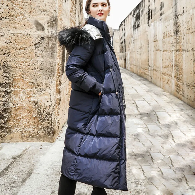 Duck Down Jacket Women Winter 2018 Outerwear Coats Europe street stand collar Hooded Female Long Casual Warm Parka branded HJ56