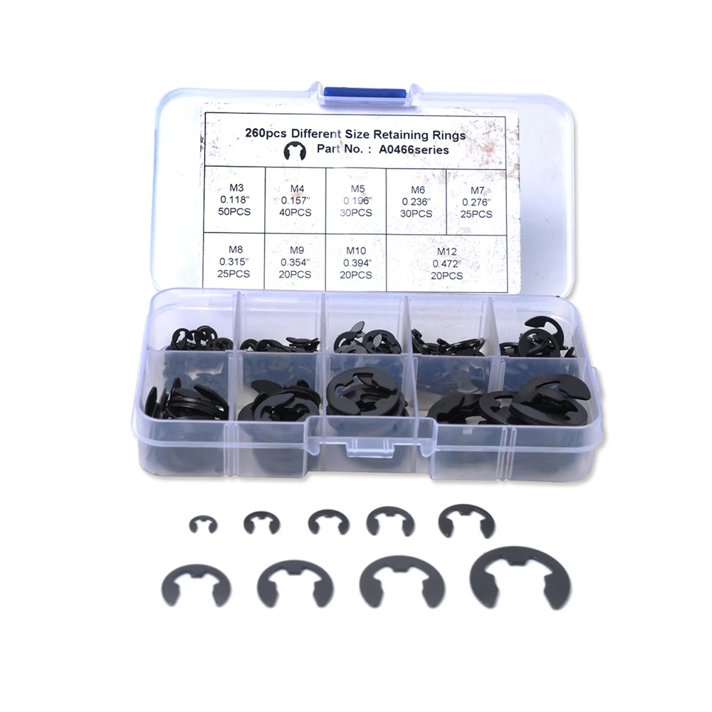 260Pcs/set External Snap Ring Assortment Kit Set Circlip 10 Sizes Retaining | Автомобили и мотоциклы