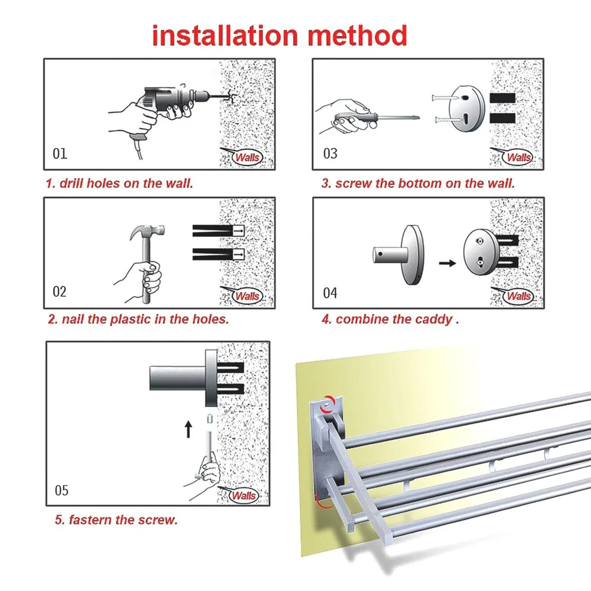 Promotion! Silver Modern Double Wall Mounted Bathroom Bath Towel Rails Holder Storage Rack Shelf 