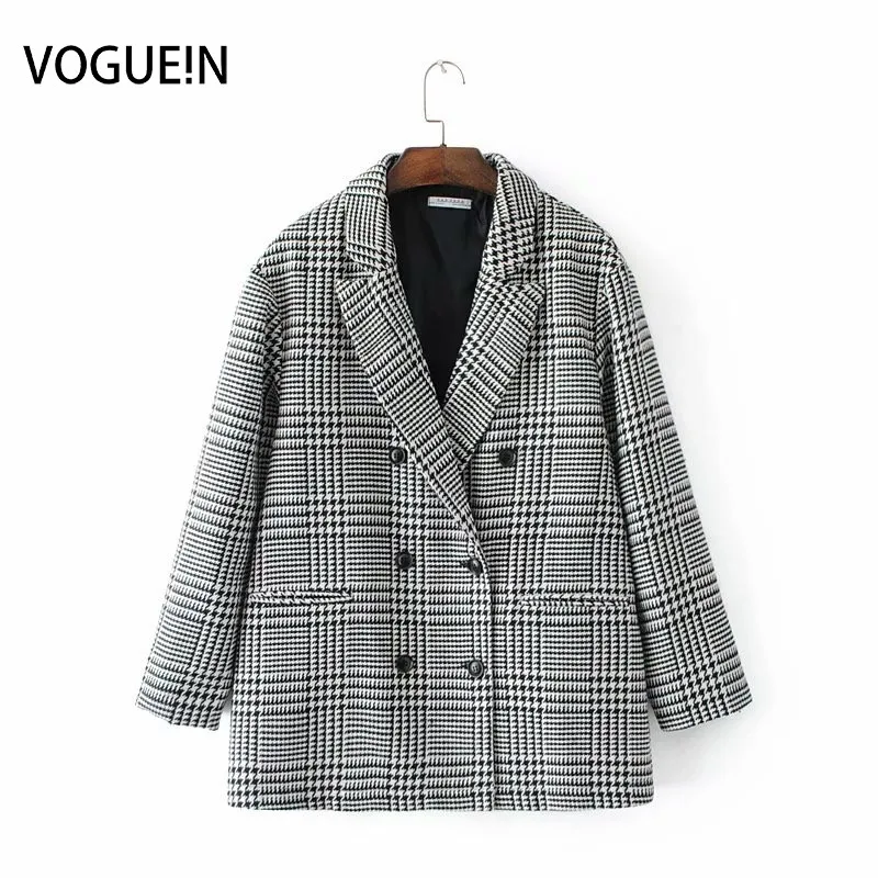 Женский блейзер VOGUEIN клетчатый с длинным рукавом и принтом в виде гусиных лапок