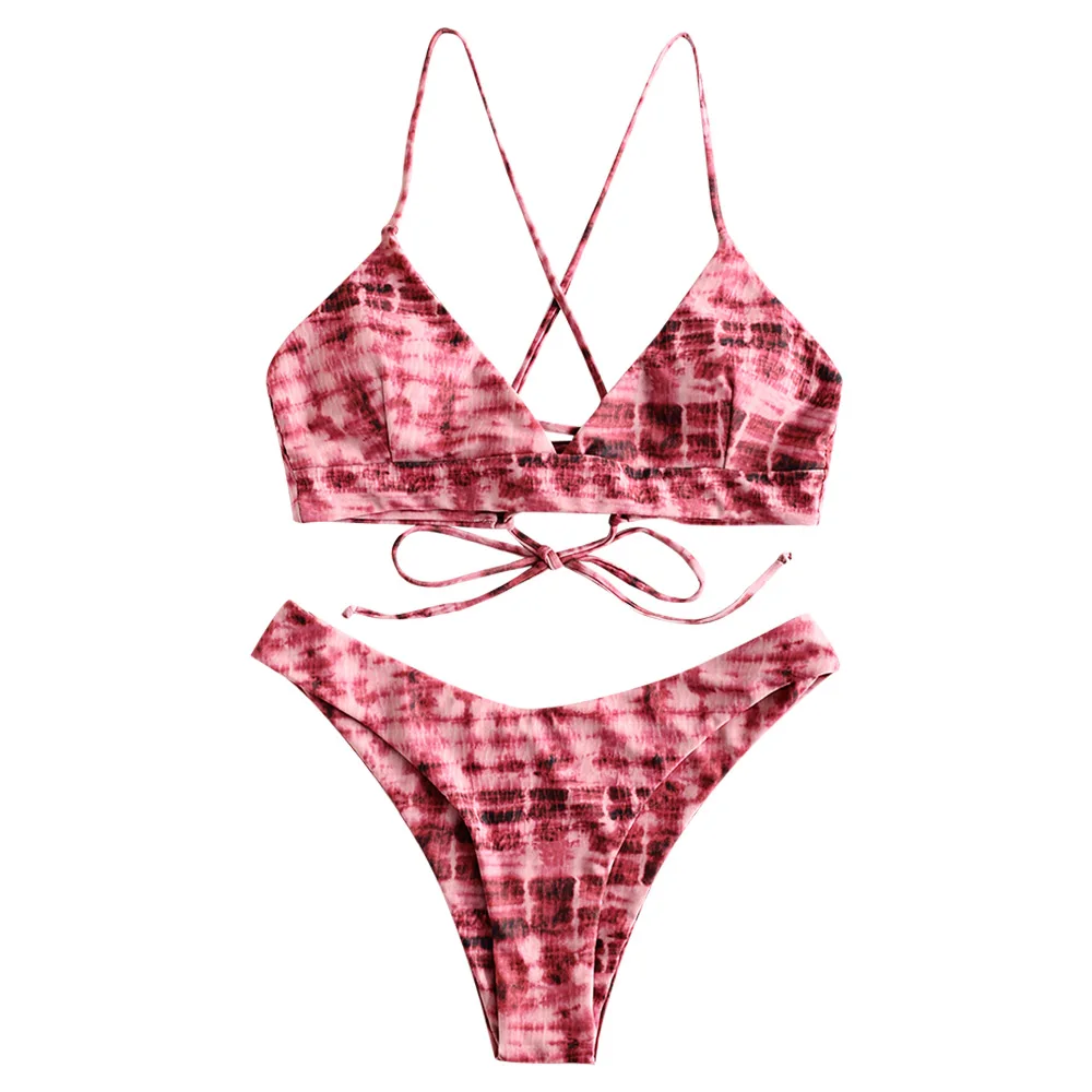 Женский комплект бикини ZAFUL Tie Dye спортивный костюм с высокой талией