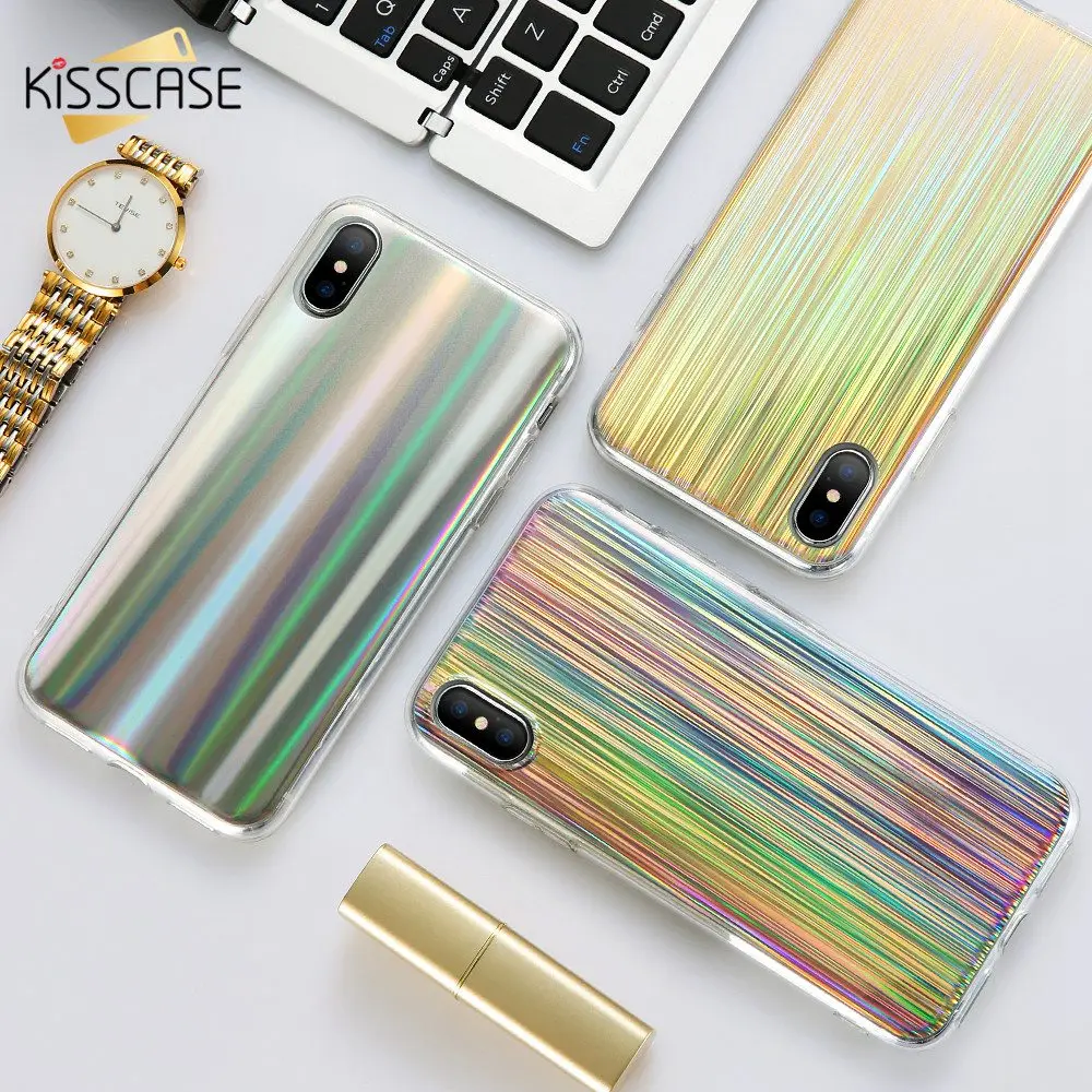 Силиконовый чехол KISSCASE с цветным градиентом для iPhone 8 7 6S 6 X прозрачным лазерным