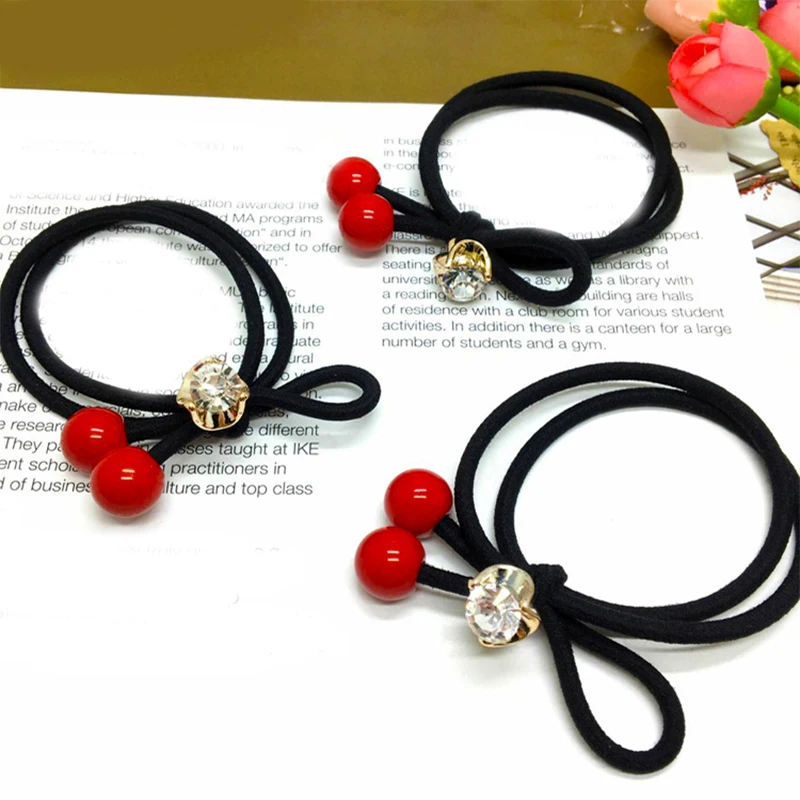 

1PC/2PCS Bowknot Strawberry Adjustable Hair Rope Crystal Cross Beautiful Bead Elastic Girls Red Wedding Valentines Gift