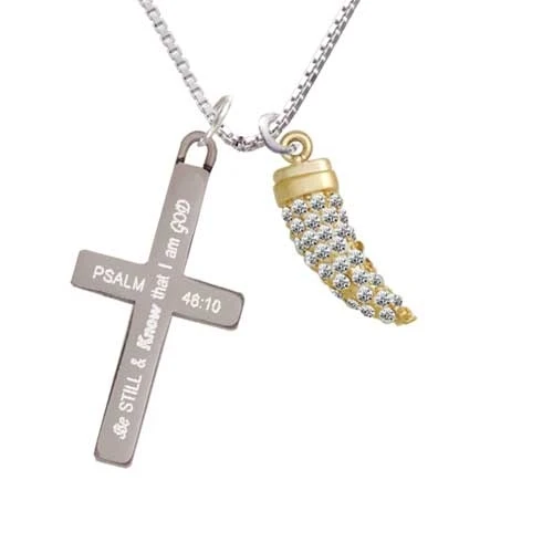 Золотистого цвета с большим кристаллом Sabre Tooth-Be Still And Know-cross necklace | Украшения и