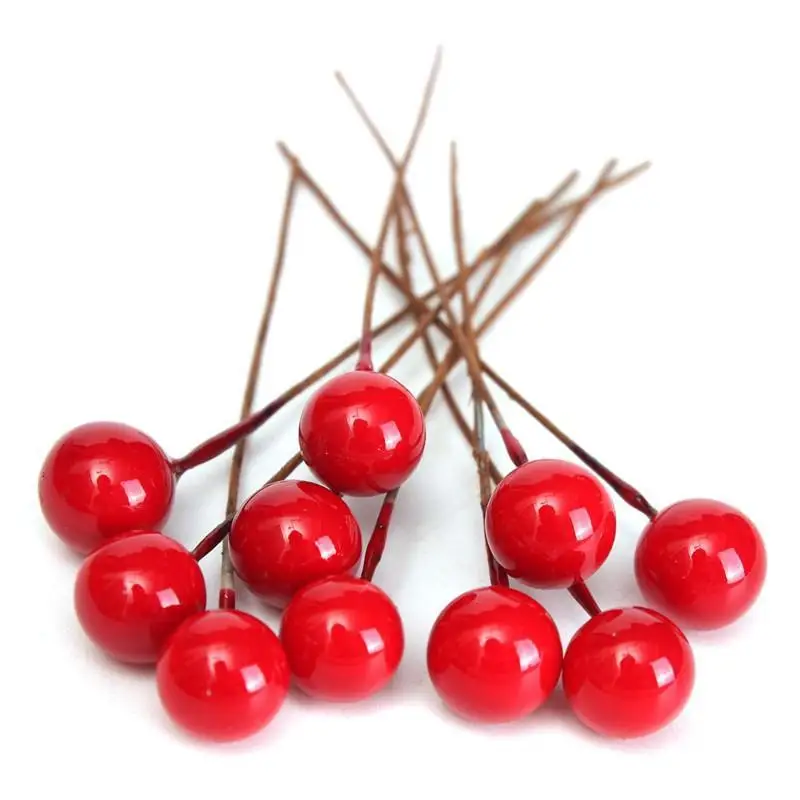 100 шт./упак. Искусственный Красный Cherry Berry Пластик жемчужные частицы Малый ягоды DIY