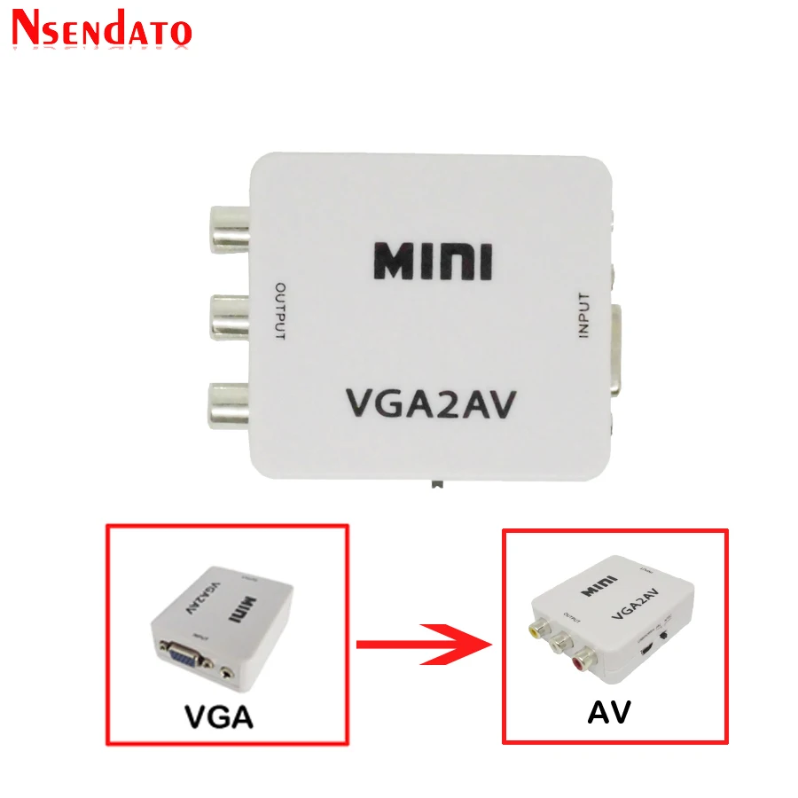 Мини HD VGA2AV видеопреобразователь коробка VGA в AV RCA CVBS видео преобразователь