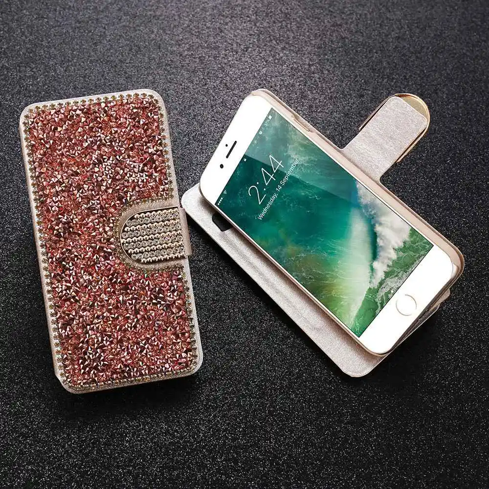 Кожаный чехол-книжка KISSCASE с бриллиантами для телефона чехол iPhone 5 5S SE 6 6S 7 8 Plus