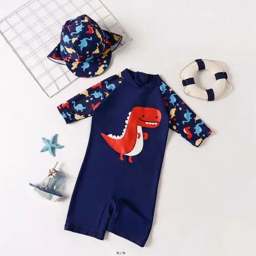 2019 Brand Boys Kids Swimwear Swimsuit Hat UV Sun Protection Dinosaur Costume Summer Holiday Outfit Clothes Bathing Beachwear | Детская