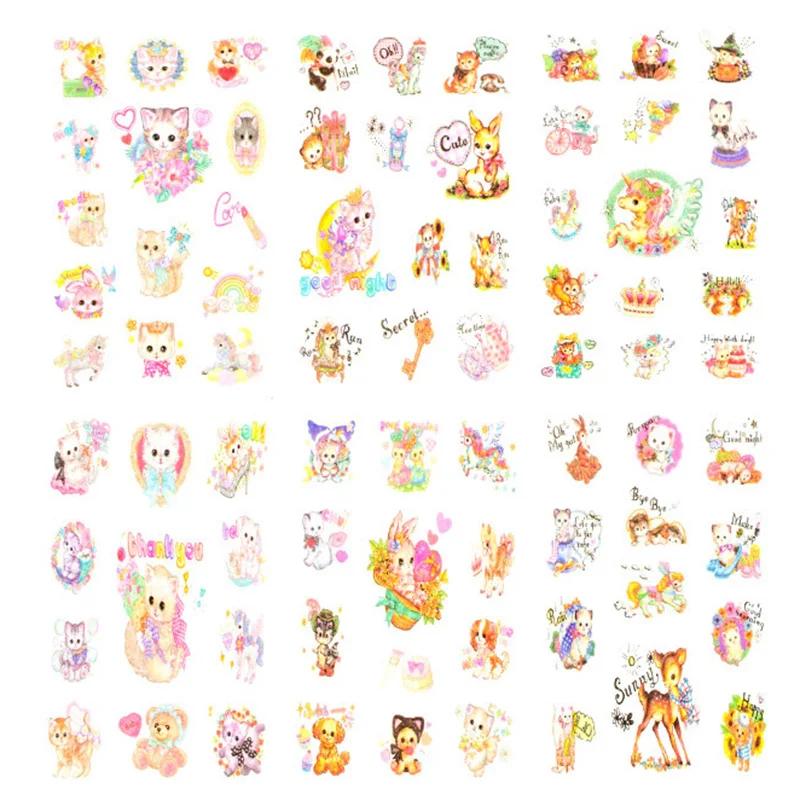 6 листов/упаковка милые наклейки для кошек Kawaii с цветами Фэнтези канцелярские