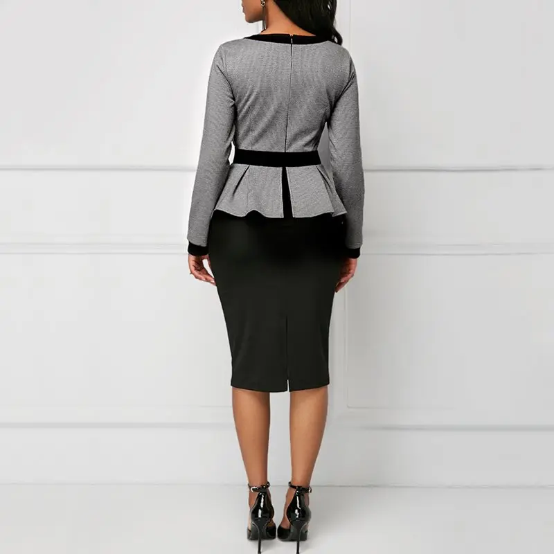 Офисная Леди плюс размер женские платья Bodycon цвет блок бантом элегантное