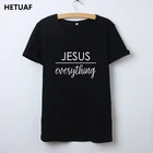 Женская винтажная хлопковая Футболка HETUAF, топ черного и белого цвета с изображением Иисуса над всем, рубашка