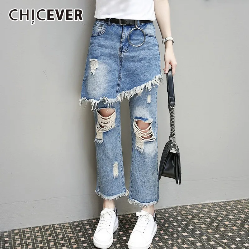 CHICEVER/2019 весенние джинсы для женщин с высокой талией свободные большие размеры