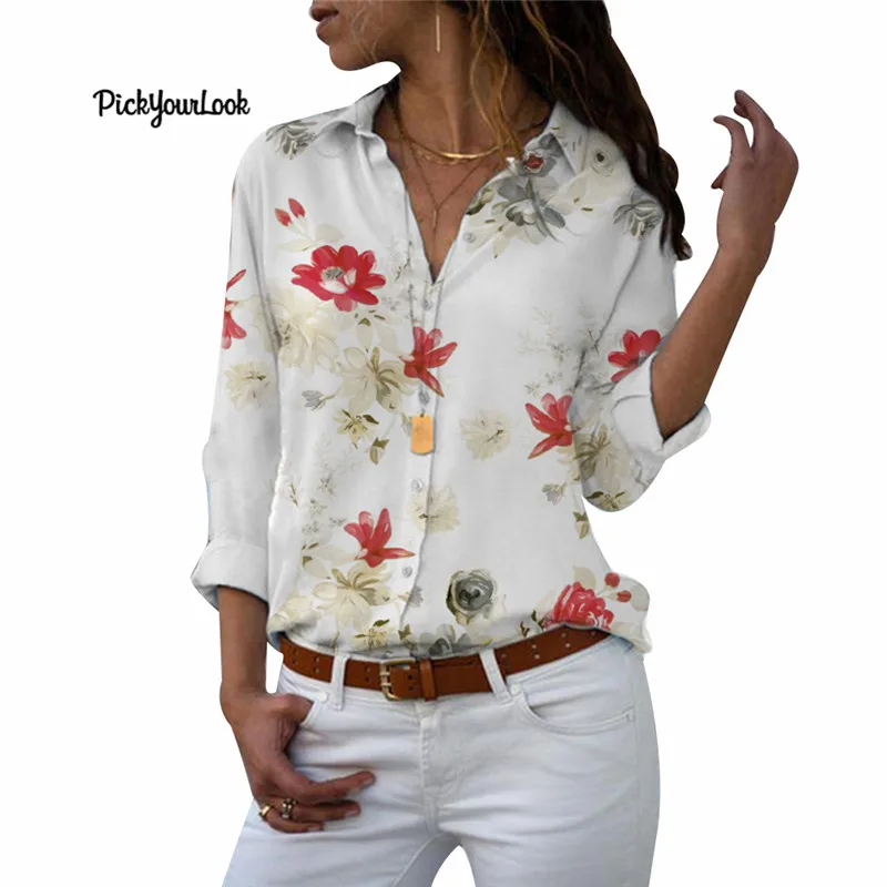 PickYourLook новые женские блузки рубашки размера плюс с длинным рукавом v образным
