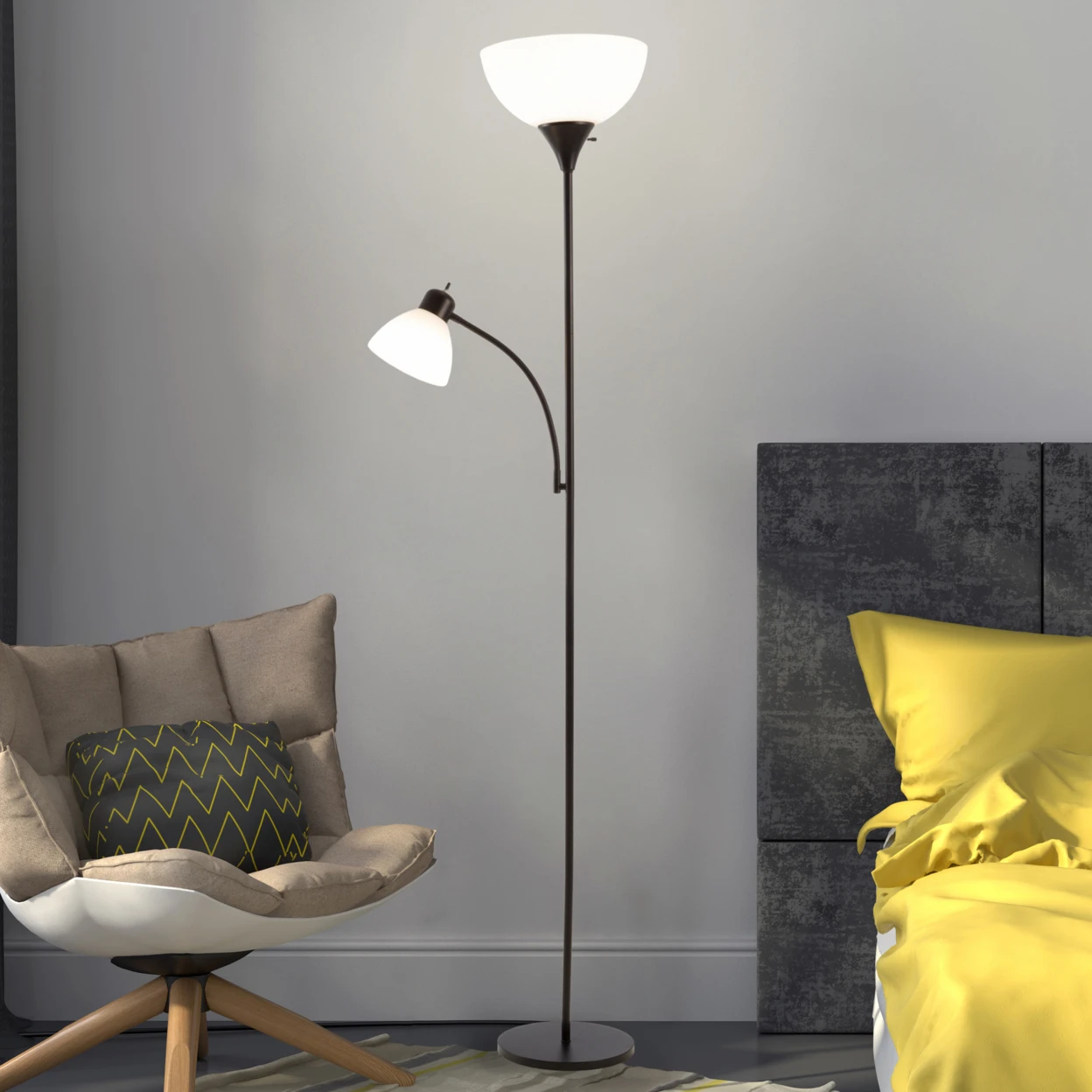 Black Metal Floor with Reading Lamp 77 Inch 2 LED Bulbs Heat Resistant Shades | Лампы и освещение