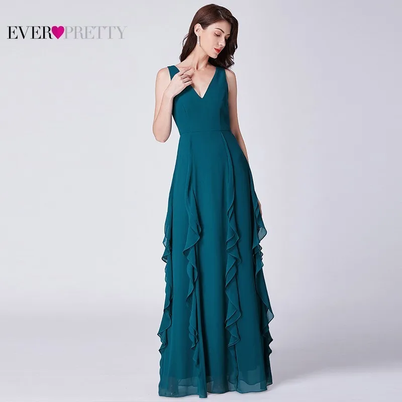 Винтажные длинные платья подружек невесты Ever Pretty A-Line v-образным вырезом без