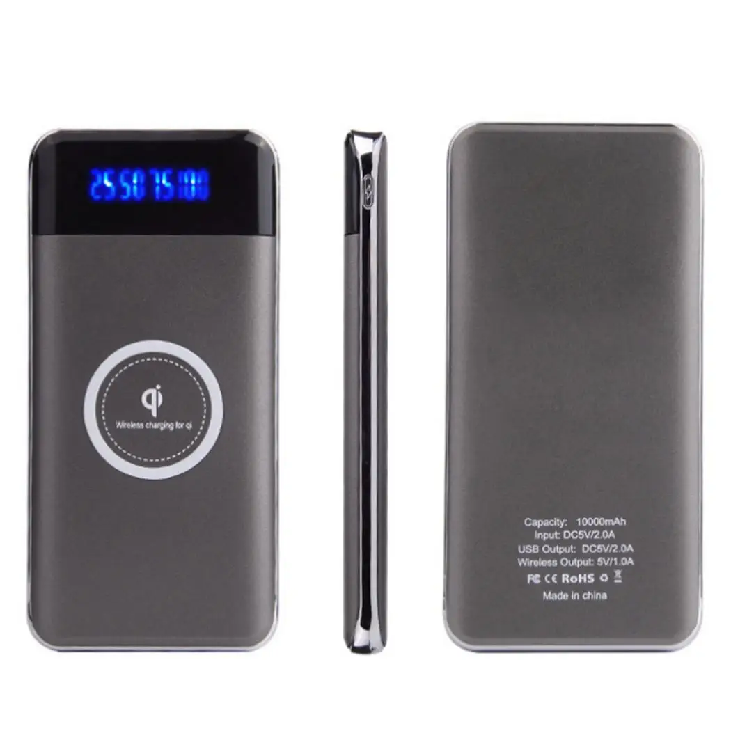 Переносное Беспроводное зарядное устройство 10000Amh USB цифровой 5 V/1.0A QI DC V 1A power Bank
