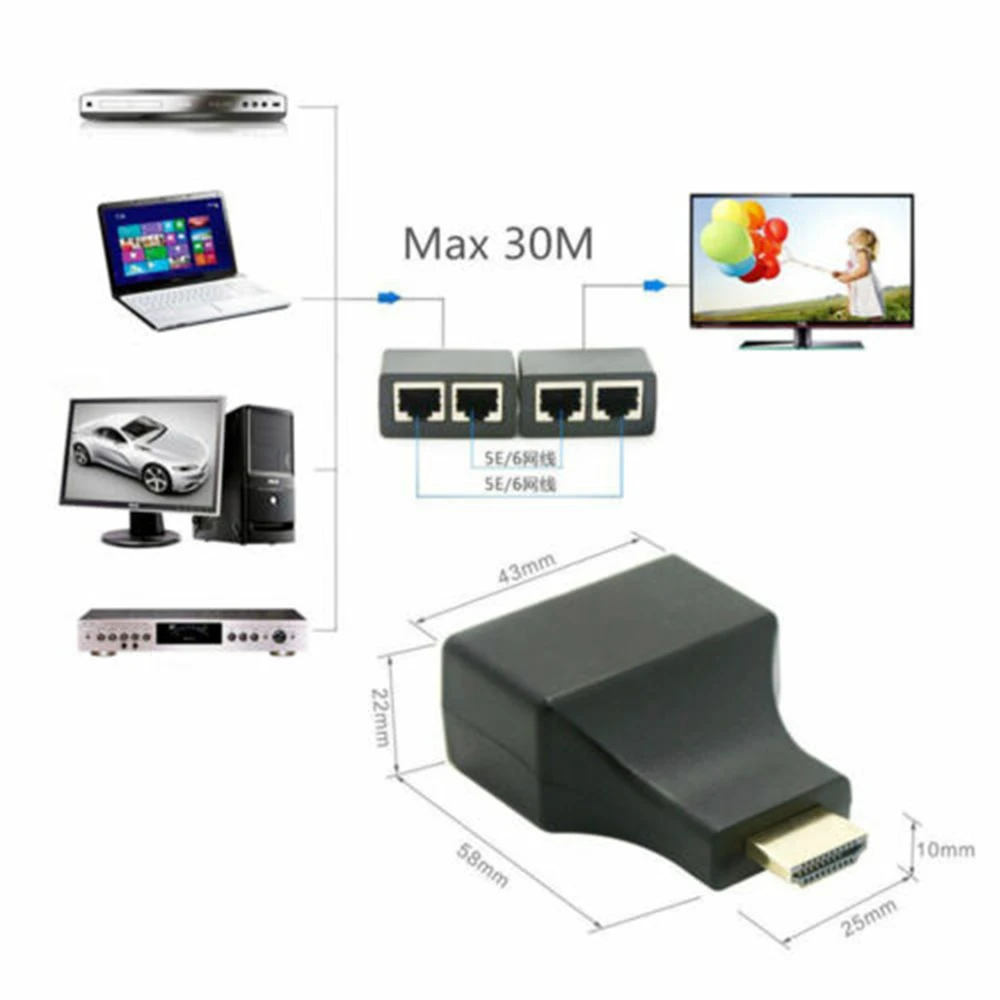 Cat Over 5e/6 HDMI удлинитель для RJ45 Pro 1080P двойной сетевой Ethernet адаптер 30 м| |