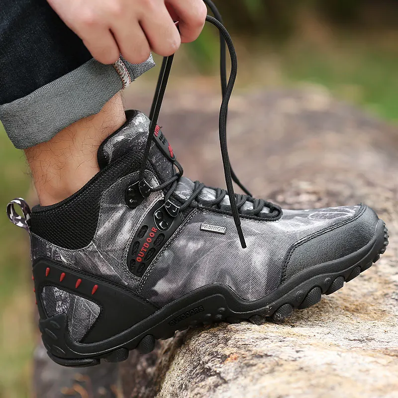 Bjakin Outdoor Men's Hiking Shoes Camouflage High Ankle Camping Sneakers Khaki Climbing Leather Military Tactical Boots Size 45 | Спорт и