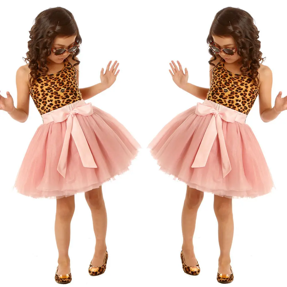 Toddlers Newborn Kids Baby Girls Leopard print Vest Sleeveless Bow Tutu Dresses Party Princess Tulle Dress Cute Clothes 2-8T | Детская
